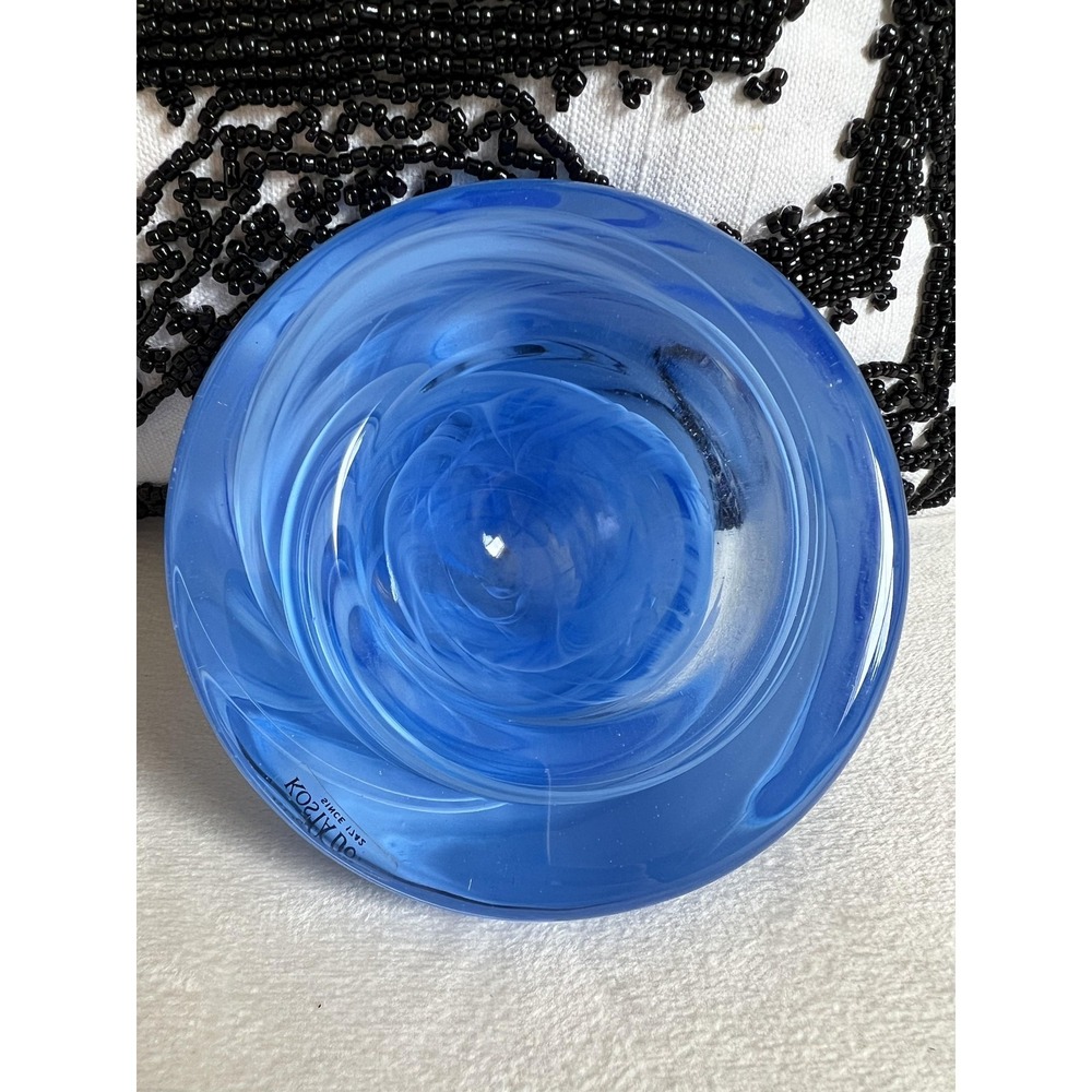 Kosta Boda Blue Swirl Hand Blown Art Glass Tea Light Candle Holder Sweden Decor